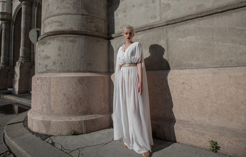 canissi iconic greek goddess dress in white