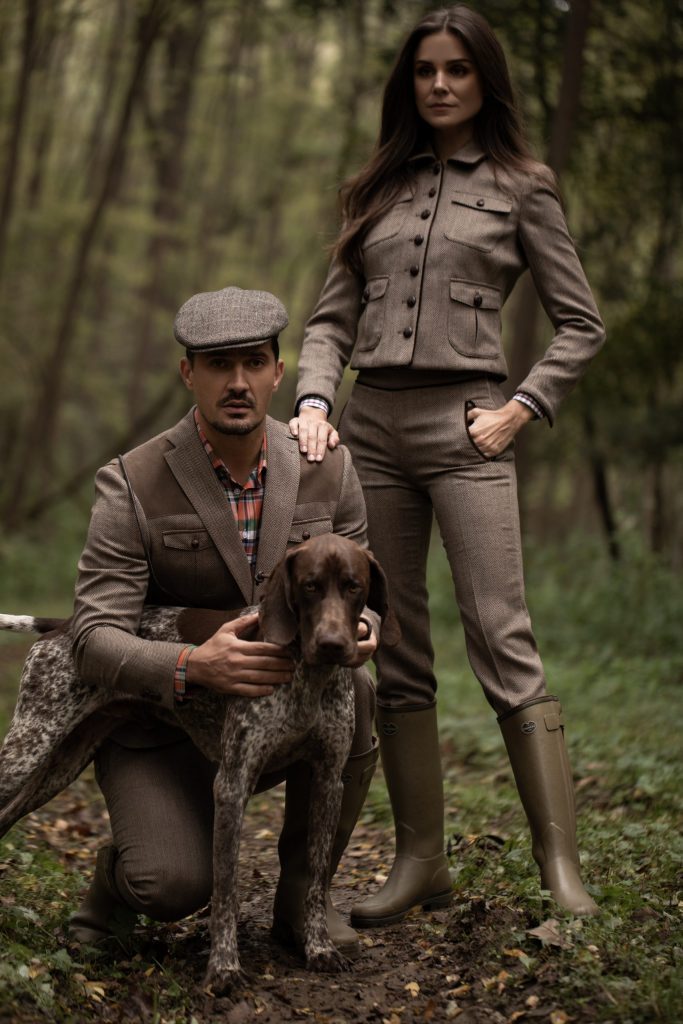 Canissi two-piece tweed fitted suit in green - Canissi szabóság