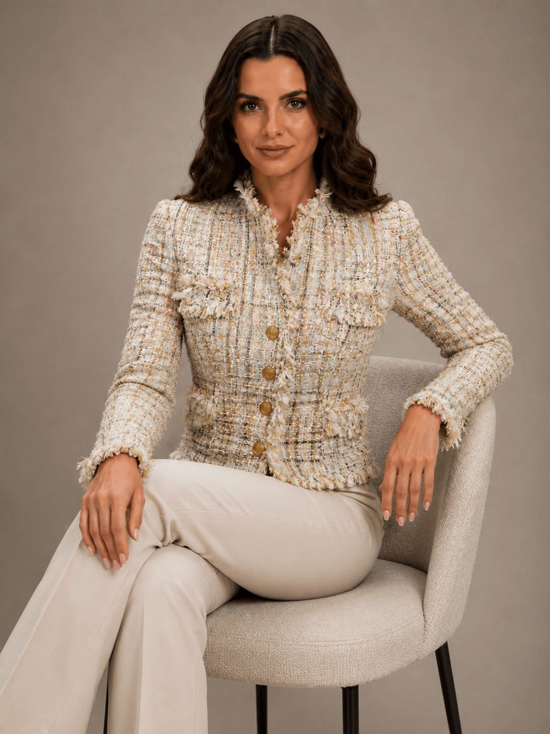 Loren Chanel tweed blézer - csillogó púder