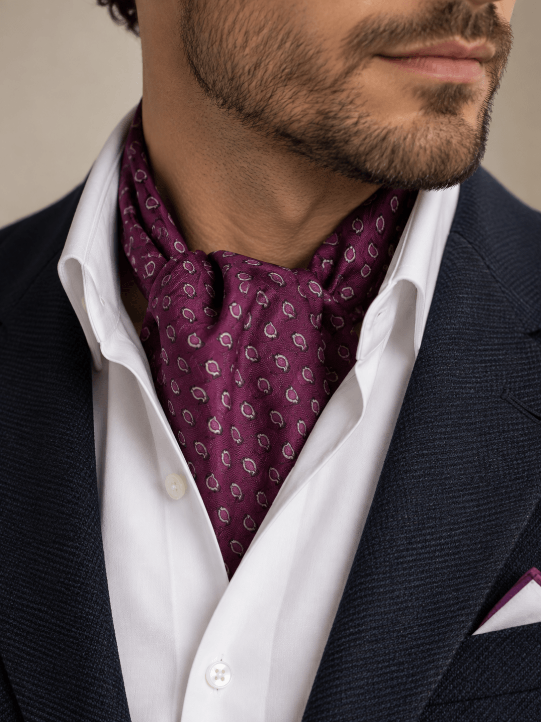 Ascot sál 100% selyem - lila, mintás