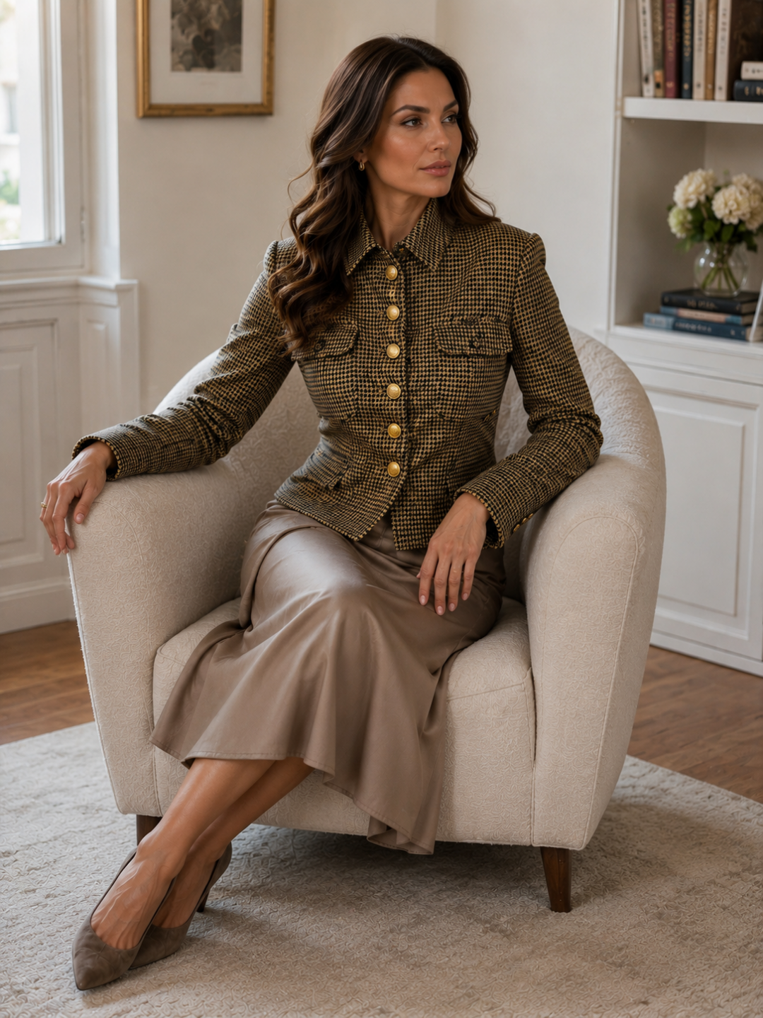 Sophie tweed blézer - mustársárga és lila tyúklábmintás