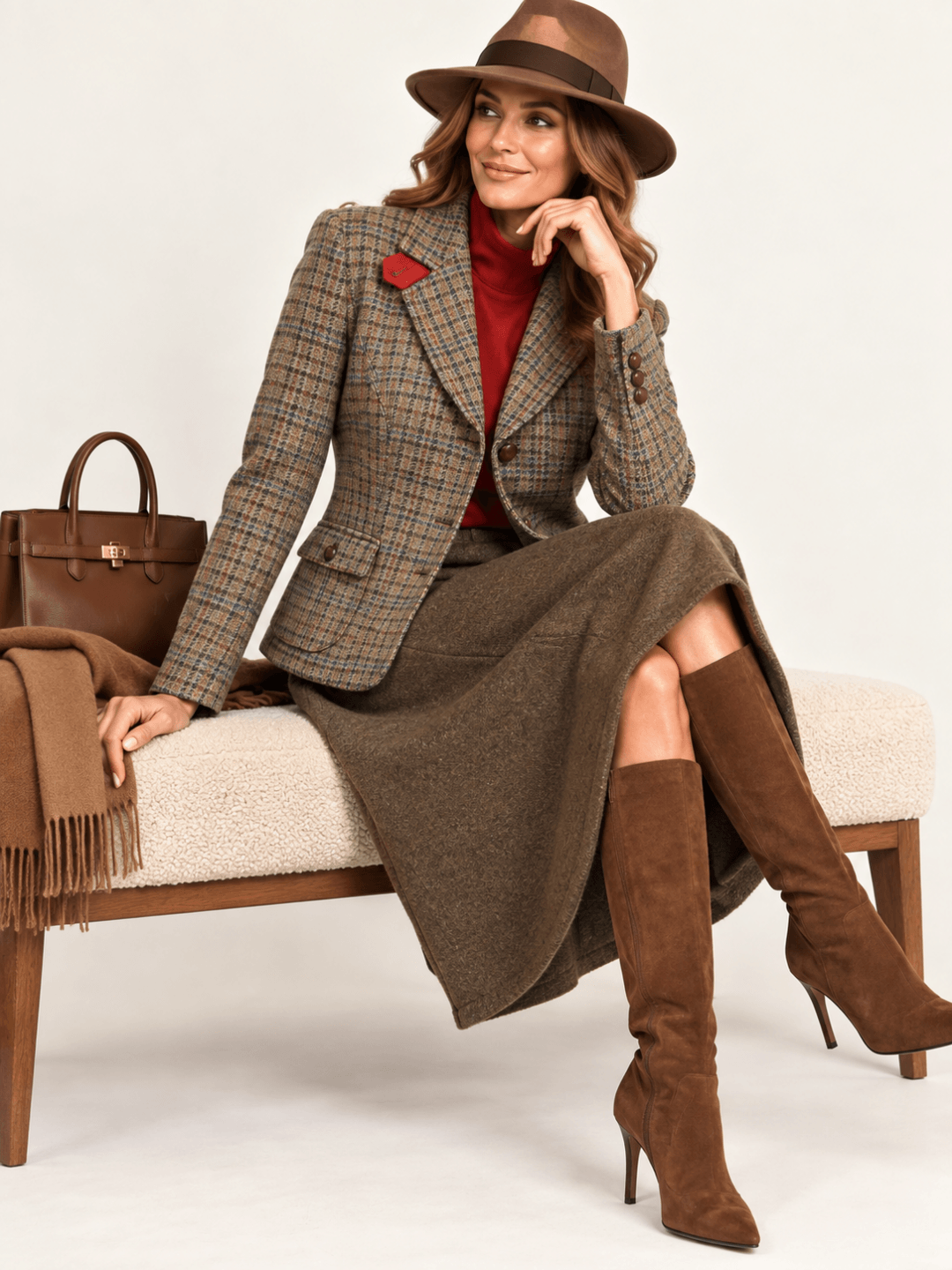 Eleanor tweed blézer - barna kockás